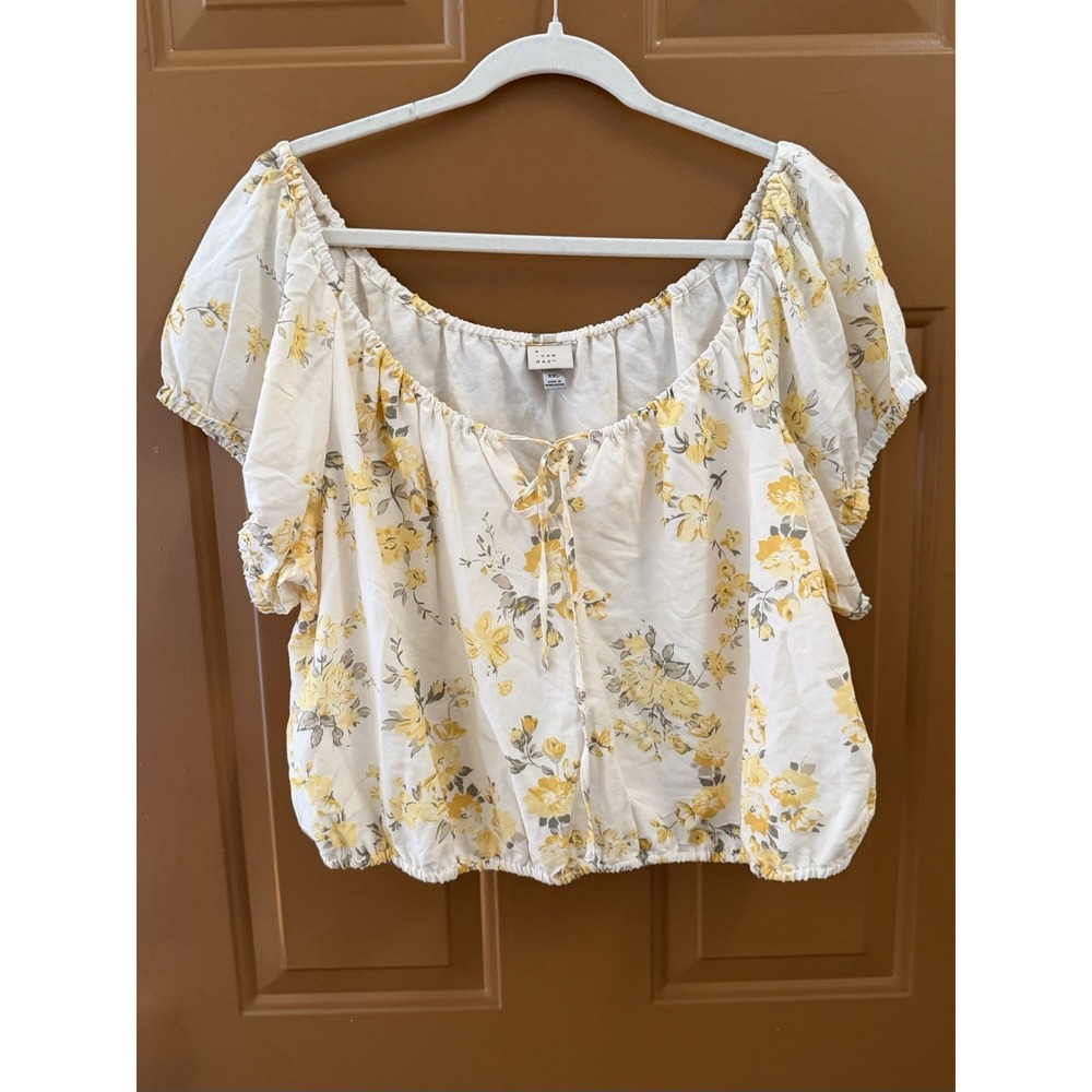 A New Day Women's Yellow Floral Crop Top Puff Sleeves Scoop Neckline Sz XXL NWT